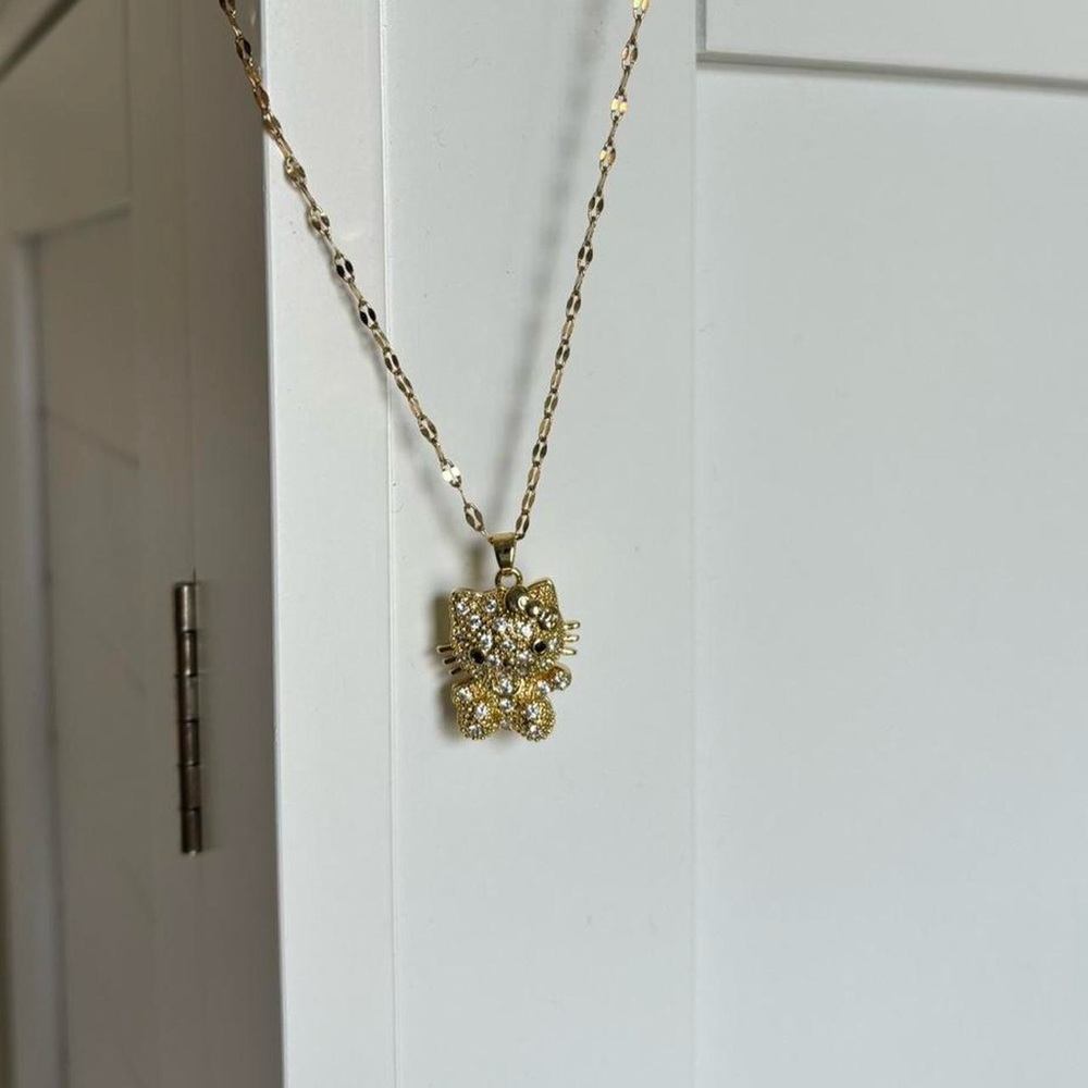 Gold Hello kitty rhinestone necklace